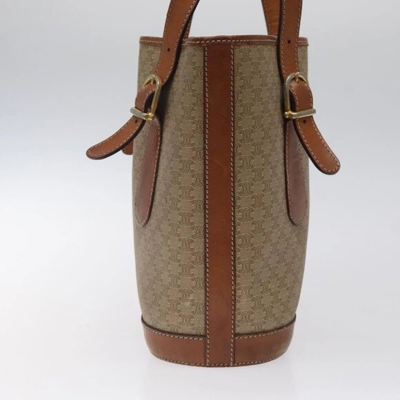 CELINE Macadam Canvas Tote Bag PVC Beige Gold Auth BA2311 - Picture 6 of 14